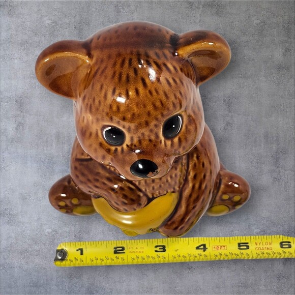 Vintage Ceramic Teddy Bear Honey Jar Brown Bear w Lid Cottagecore Cute Decor - Picture 13 of 13